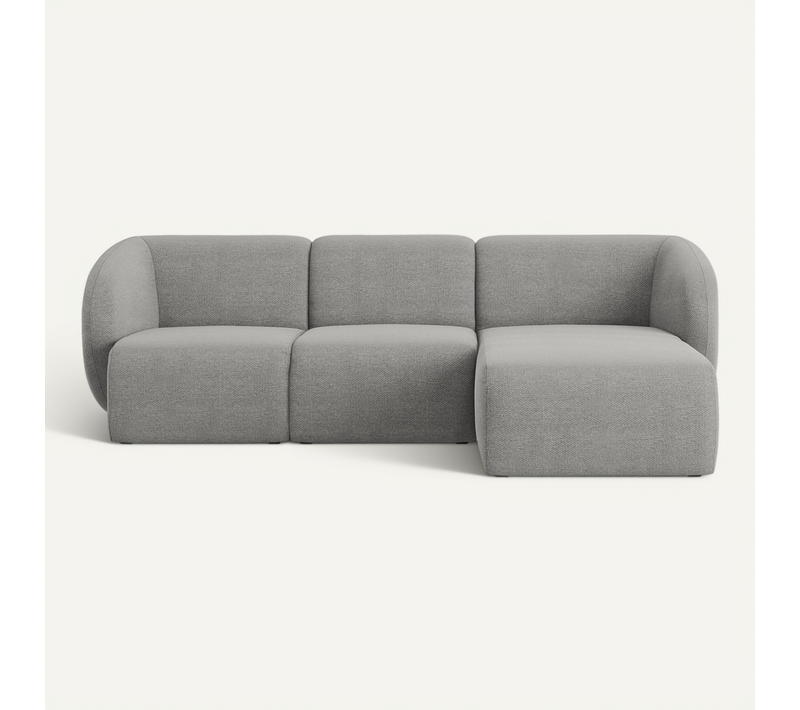 Canapé D'angle 3 Places Modulaire Droit Lani En Tissu Bouclette Gris Clair