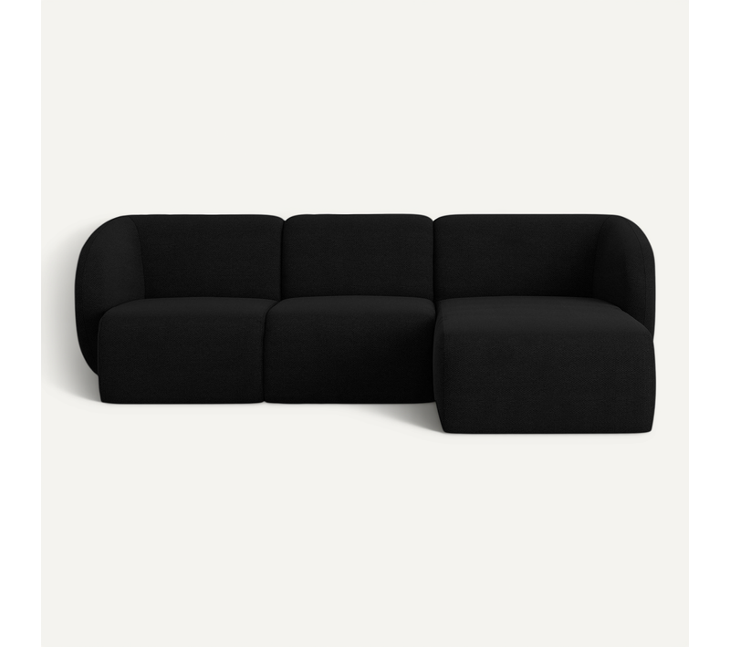 Canapé D'angle 3 Places Modulaire Droit Lani En Tissu Bouclette Noir