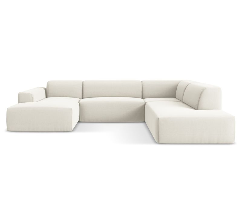 Canapé Panoramique 5 Places Droit Keli En Velours Beige Clair