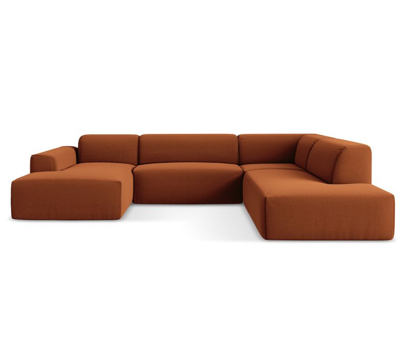 Canapé Panoramique 5 Places Droit Keli En Velours Terre Cuite