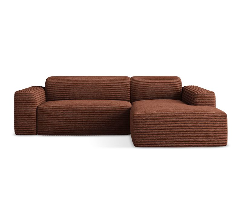 Canapé D'angle 3 Places Modulaire Droit Keli En Velours Côtelé Terre Cuite