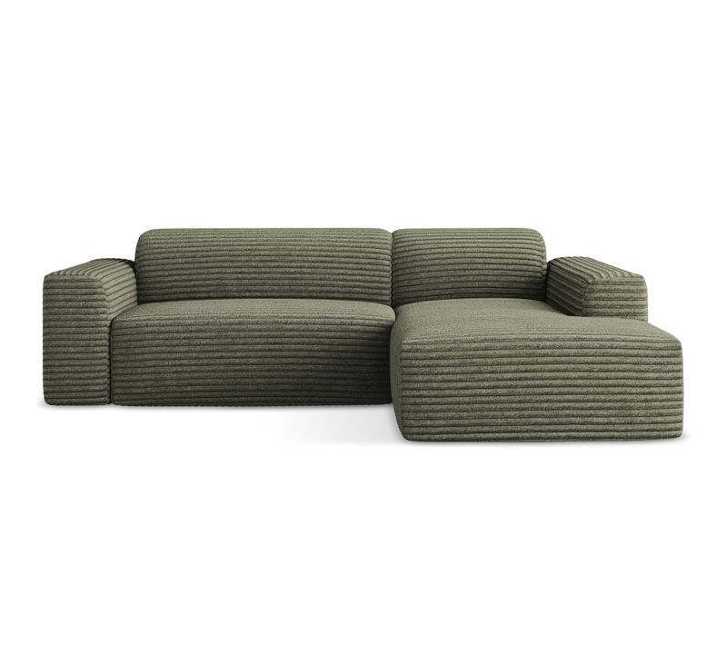 Canapé D'angle 3 Places Modulaire Droit Keli En Velours Côtelé Olive