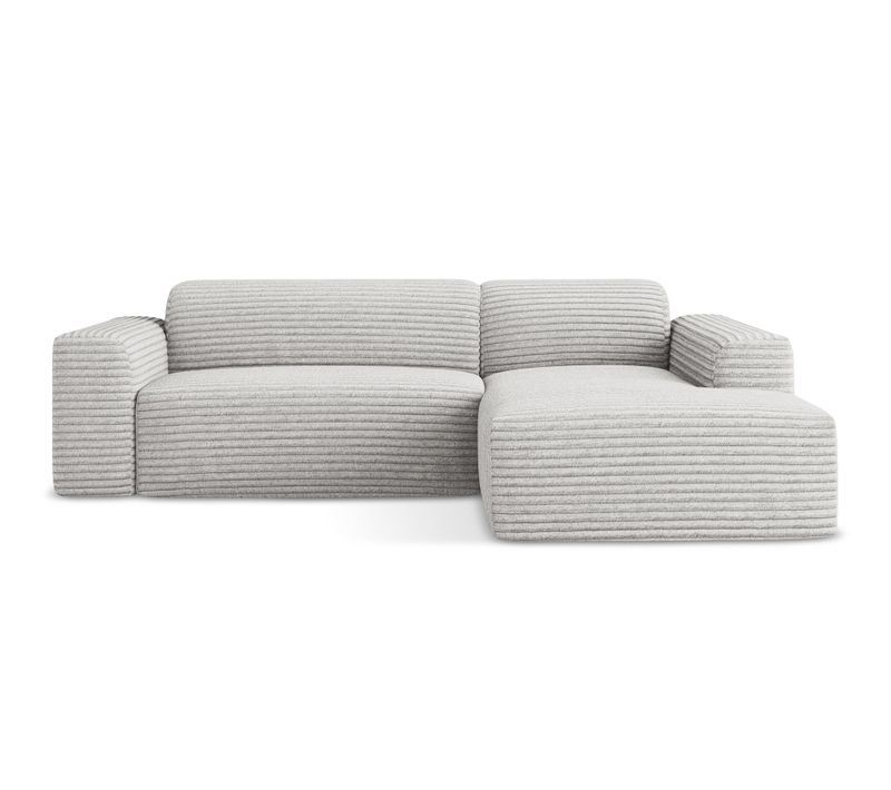 Canapé D'angle 3 Places Modulaire Droit Keli En Velours Côtelé Gris Clair