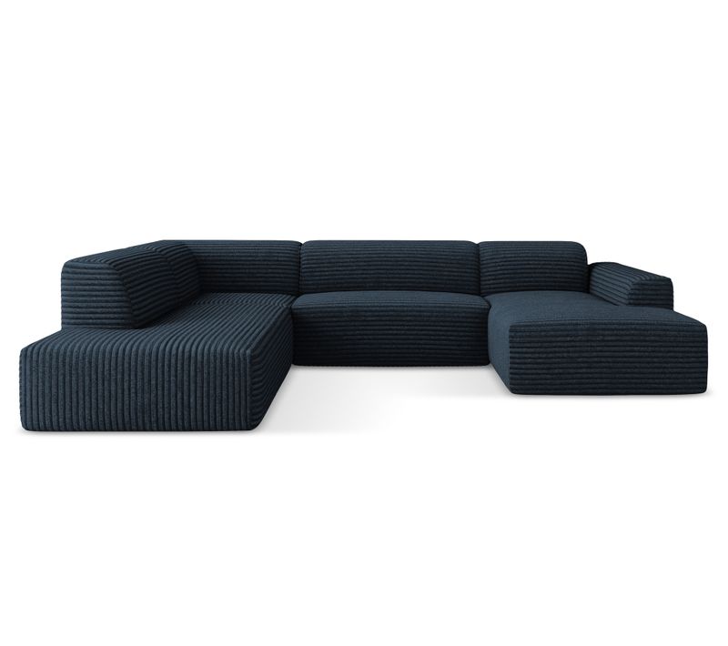 Canapé Panoramique 5 Places Gauche Keli En Velours Côtelé Bleu Royal