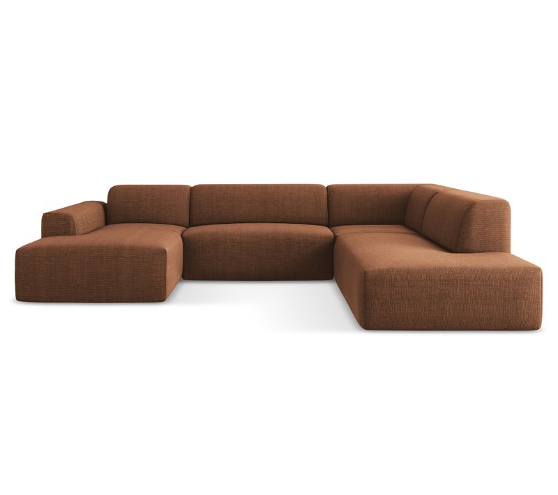 Canapé Panoramique 5 Places Droit Keli En Tissu Texturé Terre Cuite