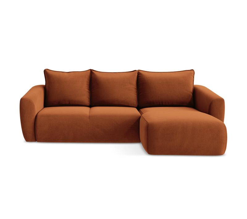 Canapé D'angle Droit Convertible Guava En Velours Terre Cuite