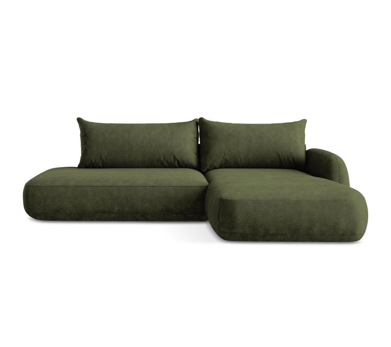 Canapé D'angle Droit Convertible Hale En Tissu Chenille Olive