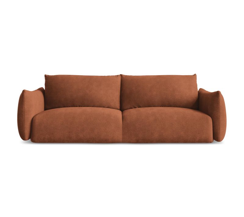 Canapé 3 Places Convertible Leila En Tissu Chenille Terre Cuite
