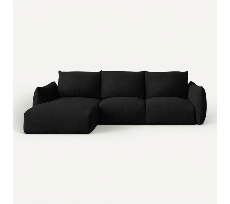 Canapé D’angle 3 Places Gauche Convertible Leila En Tissu Chenille Noir