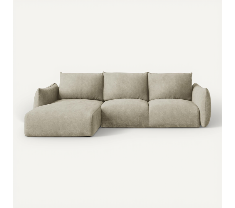 Canapé D’angle 3 Places Gauche Convertible Leila En Tissu Chenille Beige