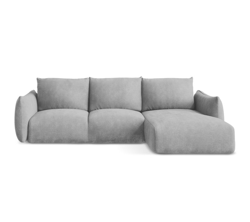 Canapé D'angle Droit Convertible Leila En Tissu Chenille Gris Clair