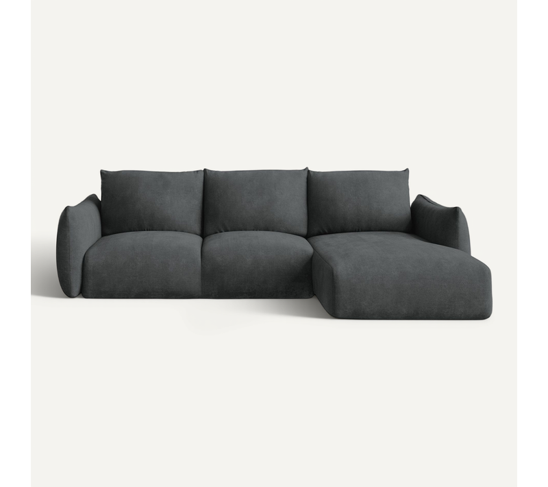 Canapé D'angle Droit Convertible Leila En Tissu Chenille Gris Foncé