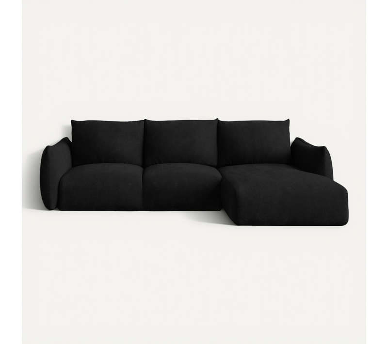 Canapé D'angle Droit Convertible Leila En Tissu Chenille Noir