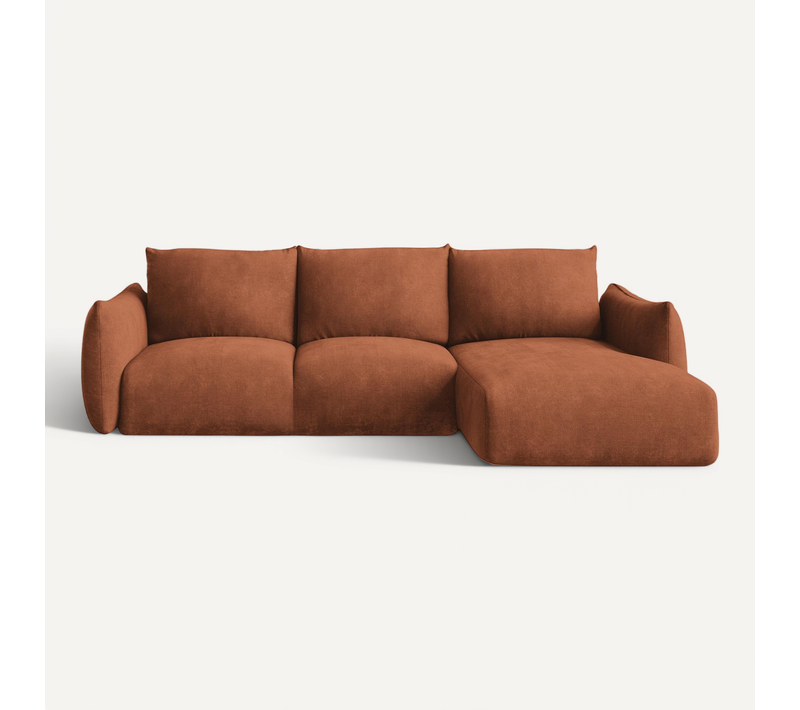 Canapé D'angle Droit Convertible Leila En Tissu Chenille Terre Cuite