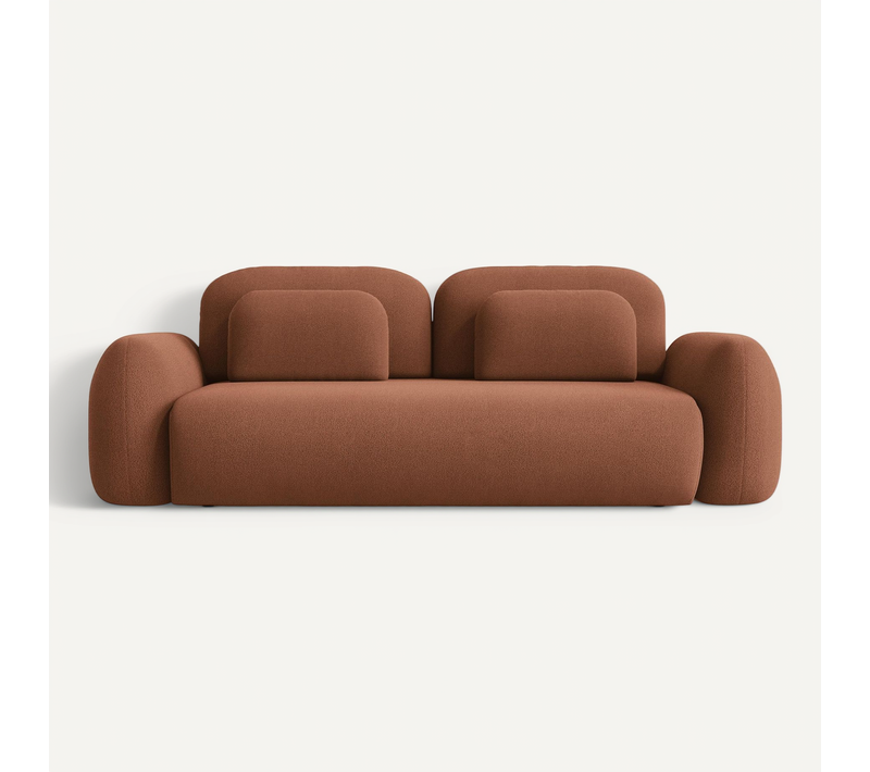 Canapé 3 Places Convertible Lohi En Tissu Bouclette Terre Cuite