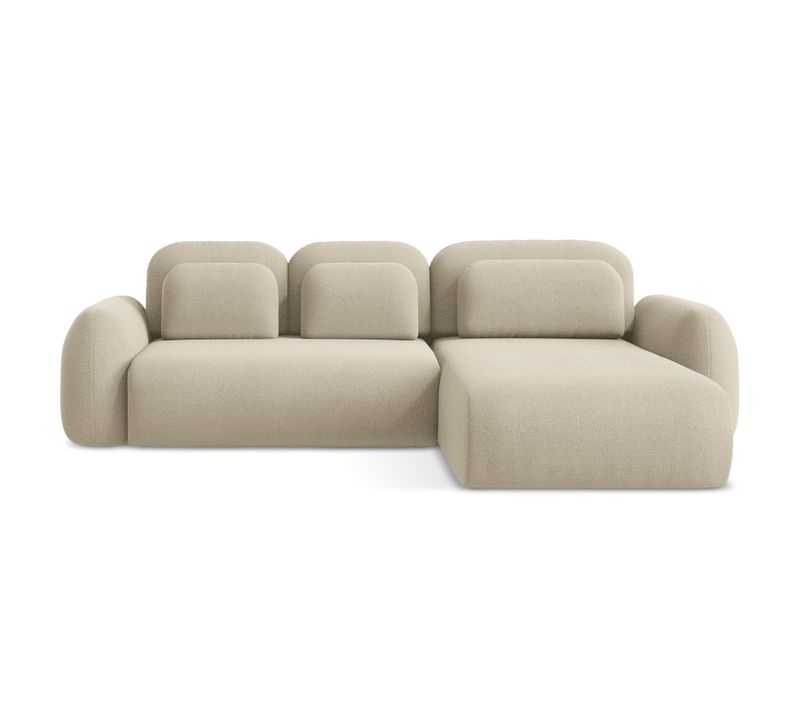 Canapé D'angle Droit Convertible Lohi En Tissu Bouclette Beige Foncé