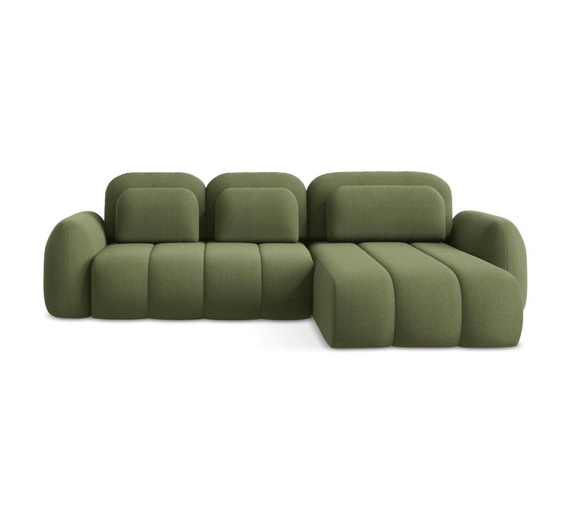 Canapé D'angle Droit Convertible Pele En Tissu Bouclette Vert