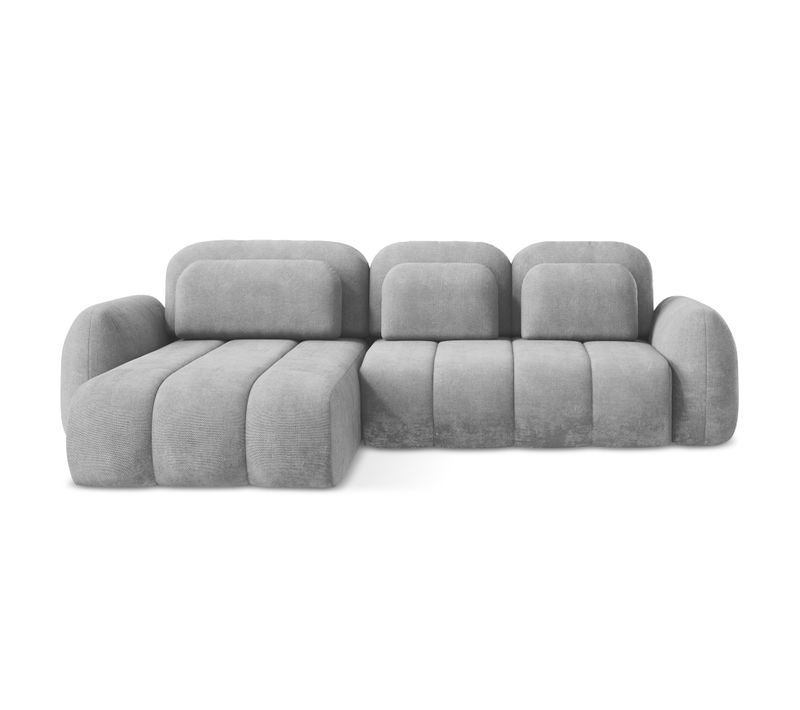 Canapé D’angle 3 Places Gauche Convertible Pele En Tissu Chenille Gris Clair