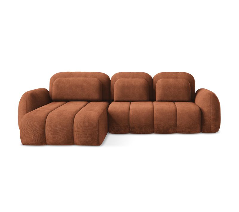 Canapé D’angle 3 Places Gauche Convertible Pele En Tissu Chenille Terre Cuite