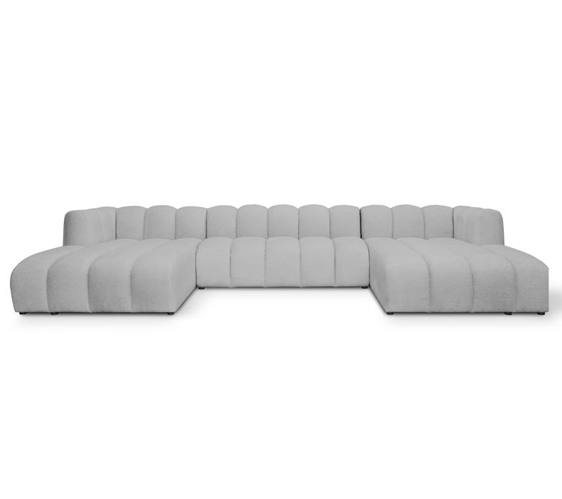 Canapé Panoramique 4 Places Modulaire Maka En Tissu Chenille Gris Clair