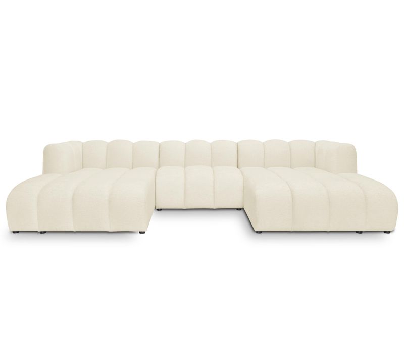 Canapé Panoramique 4 Places Modulaire Maka En Tissu Chenille Beige Clair