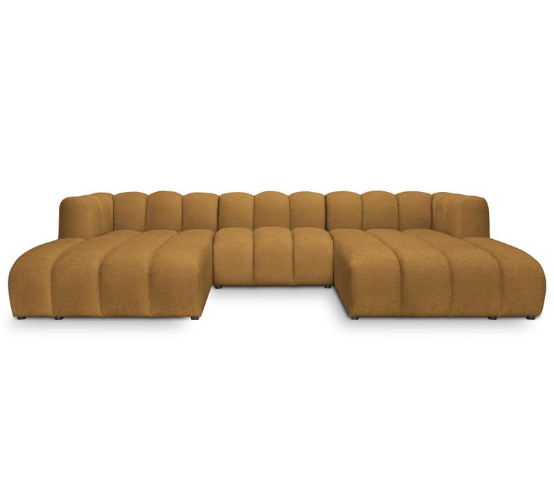 Canapé Panoramique 4 Places Modulaire Maka En Tissu Chenille Moutarde