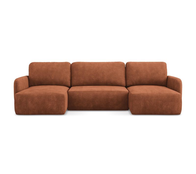 Canapé Panoramique 4 Places Convertible Lilo En Tissu Chenille Terre Cuite