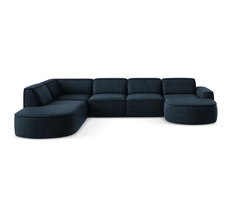 Canapé Panoramique 4 Places Modulaire Droit Omao En Tissu Texturé Bleu Royal