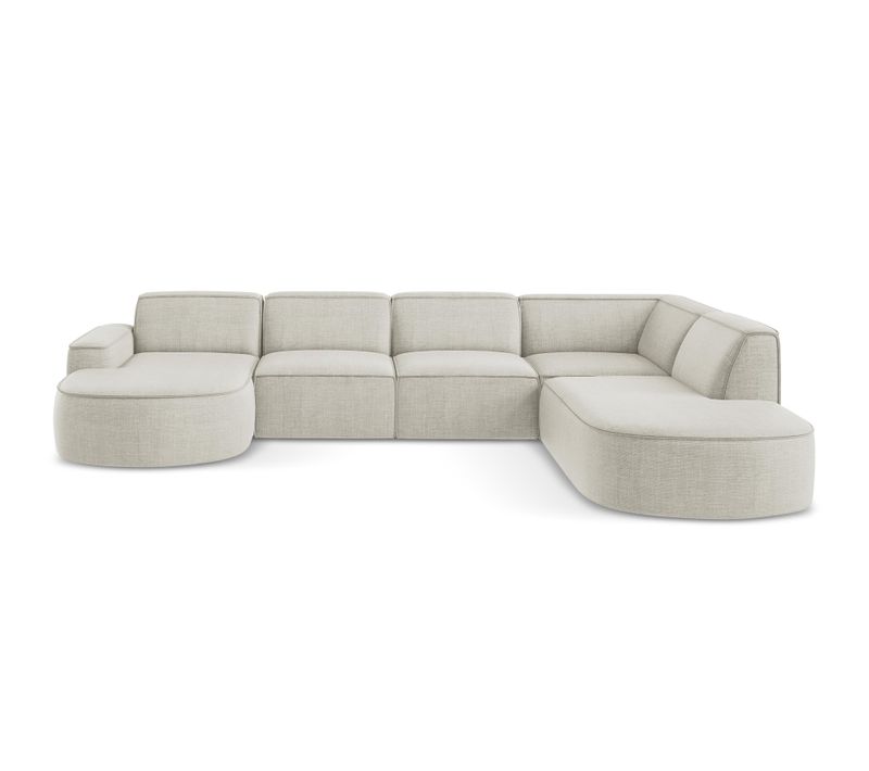 Canapé Panoramique 5 Places Modulaire Omao En Tissu Texturé Beige Clair