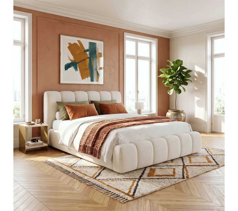 Lit coffre 140x190 cm velours beige ENOVIA