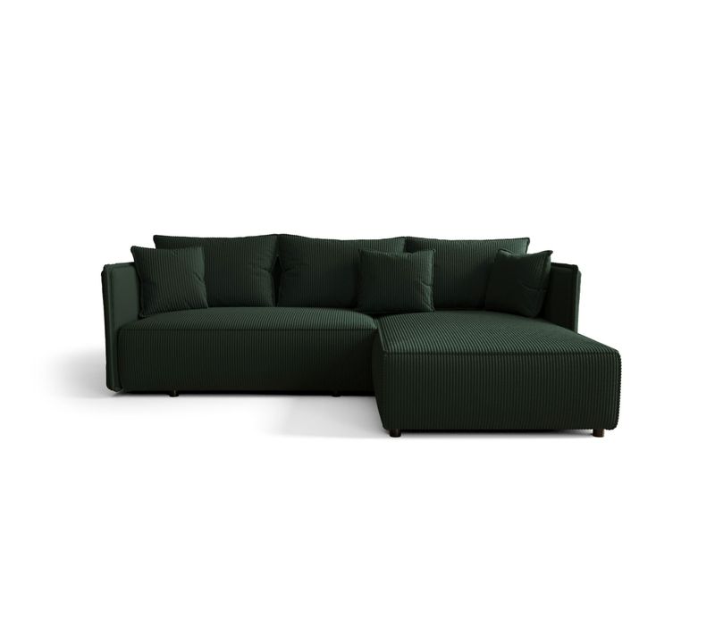 Canapé D'angle Milano Droit Vert Velours Côtelé Poso 14 Fonction Couchage Coffre À Literie