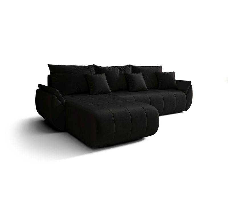Canapé D'angle Sydney Gauche Noir Velours Monolith 97 Fonction Couchage Coffre À Literie