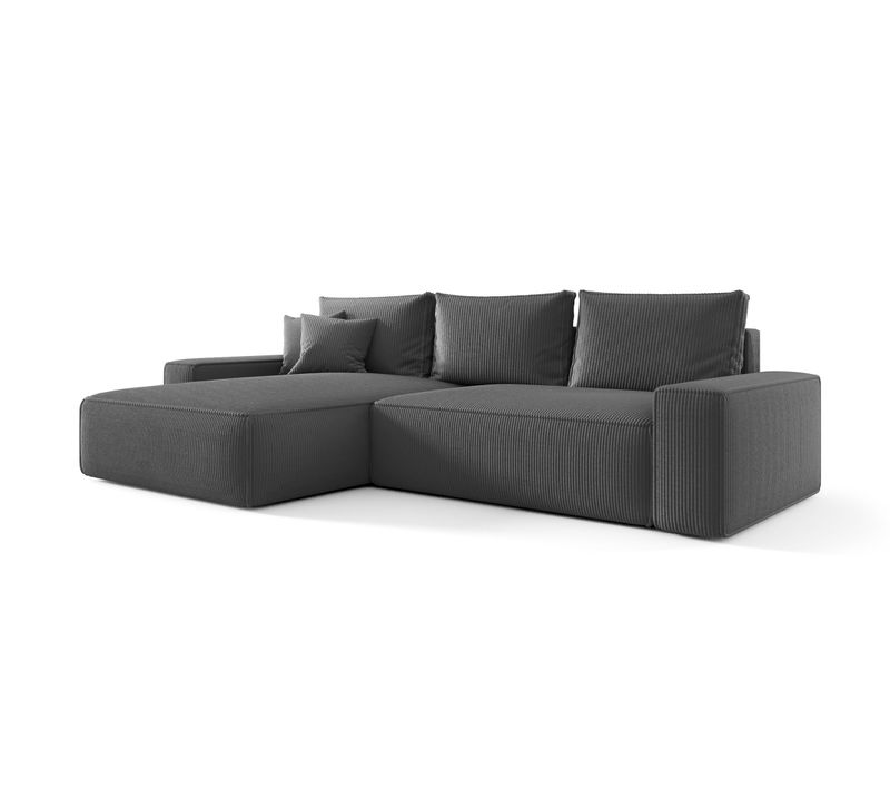 Canapé D'angle California Gauche Gris Foncé Velours Côtelé Poso 60 Fonction Couchage