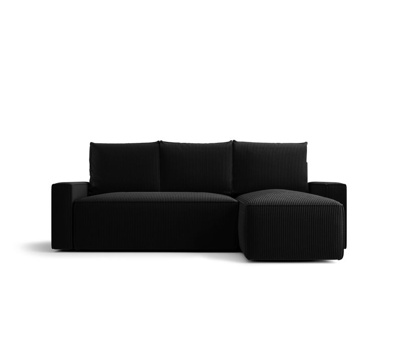 Canapé D'angle Havana Droit Noir Velours Côtelé Poso 135 Fonction Couchage Coffre À Literie