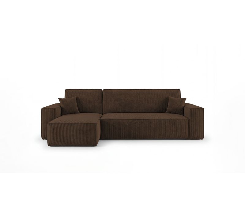 Canapé D'angle California Mini Gauche Marron Velours Côtelé Poso 6 Fonction Couchage