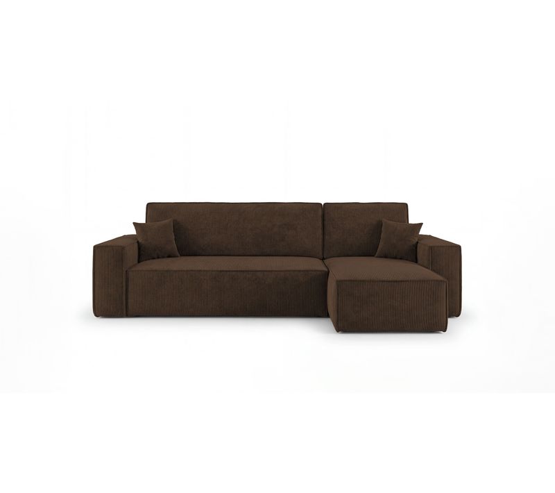 Canapé D'angle California Mini Droit Marron Velours Côtelé Poso 6 Fonction Couchage Coffre À Literie