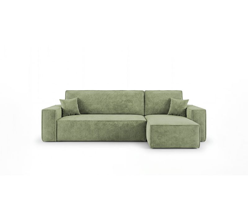 Canapé D'angle California Mini Droit Vert Clair Velours Côtelé Poso 47 Fonction Couchage