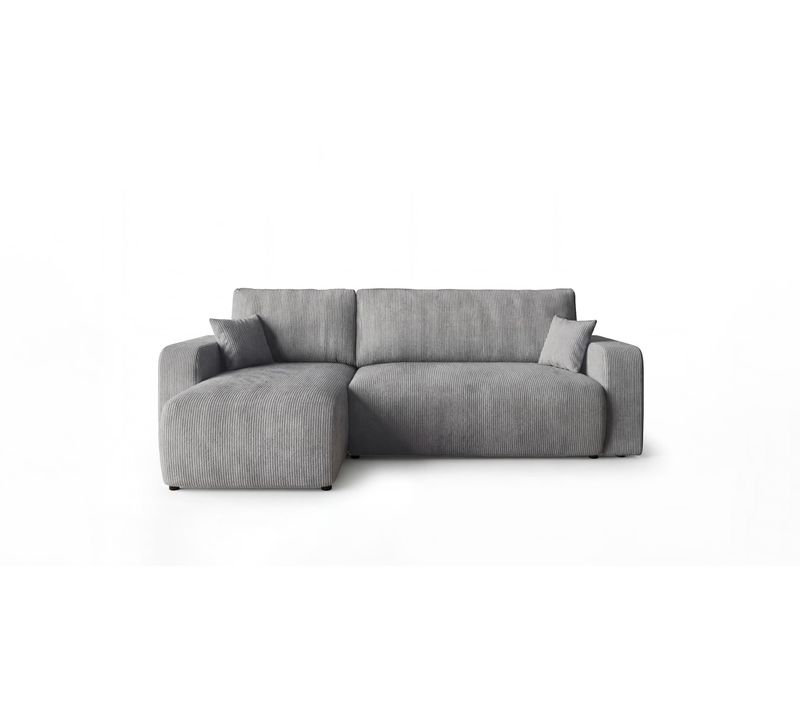 Canapé D'angle Paris Gauche Gris Velours Côtelé Poso 55 Fonction Couchage Coffre À Literie