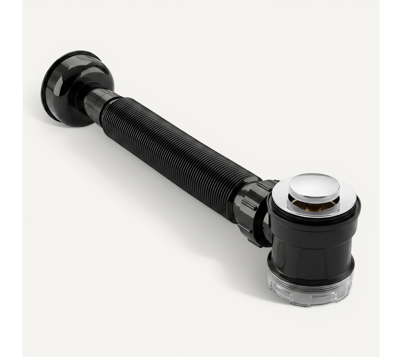 Ensemble Siphon Gain De Place Flexible Et Bonde Lavabo Clic Clac Chromé