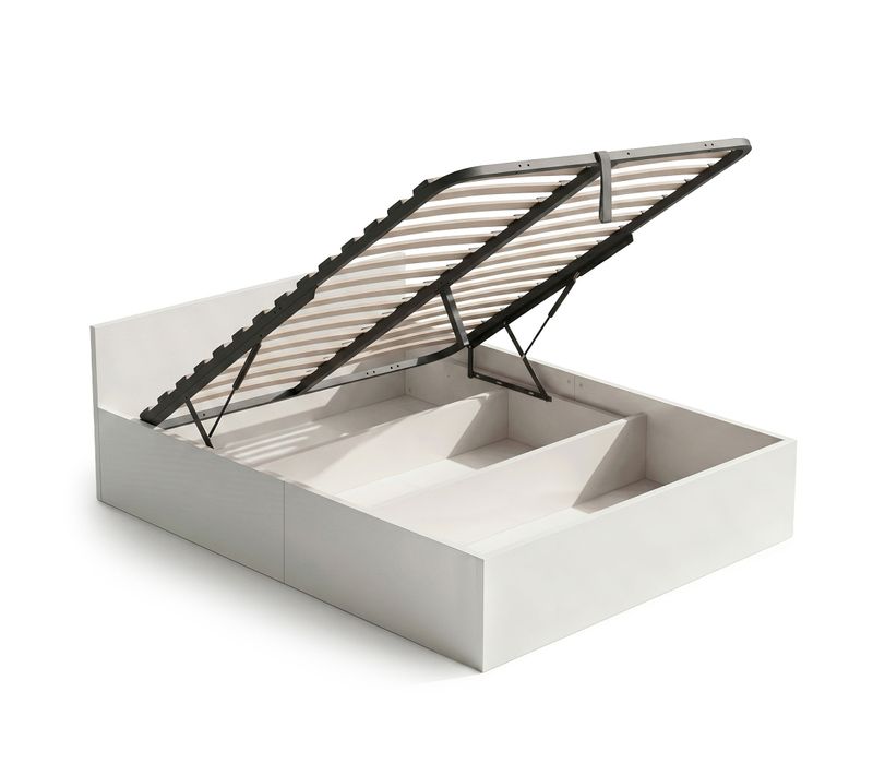 Lit Coffre 140x200 Cm Sommier Relevable En Métal Blanc