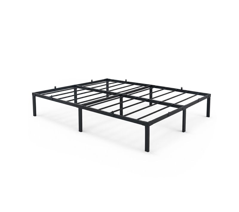 Cadre De Lit Pliable En Métal 140x190 Cm Sommier Noir Lit D'appoint 9 Pieds 20 Lattes