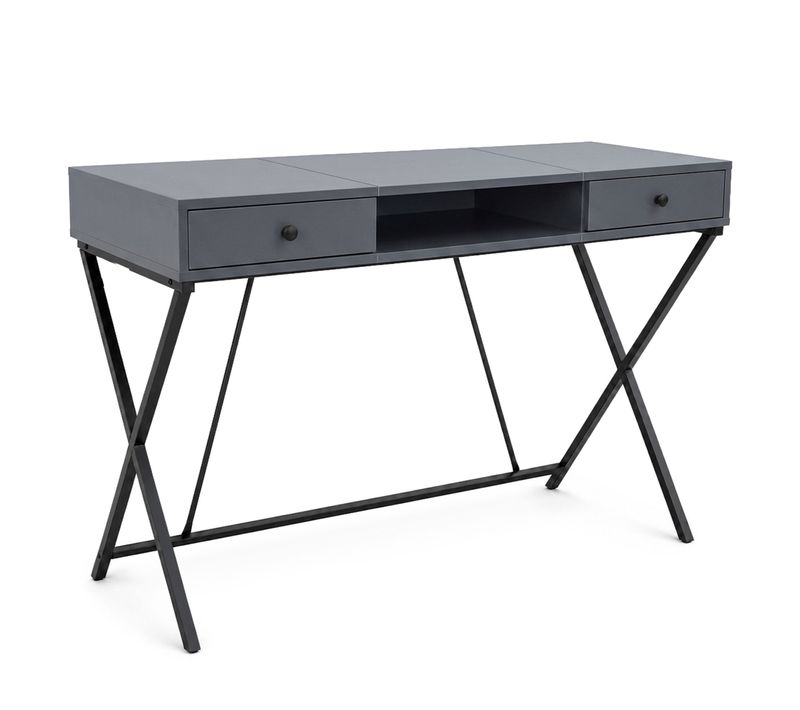 Bureau Informatique Industriel Graphite Crossline 120 Cm 2 Tiroirs 1 étagère Pieds Noirs