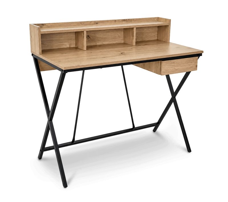 Bureau Informatique Industriel Chêne Artisan Flexo 100 Cm 1 Tiroir 1 étagère Pieds Noirs