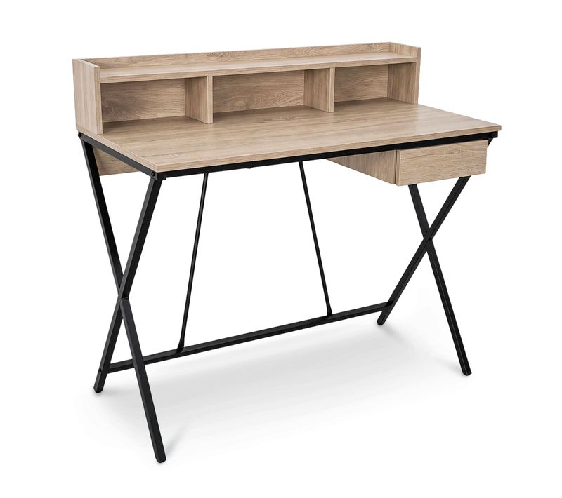 Bureau Informatique Industriel Chêne Sonoma Flexo 100 Cm 1 Tiroir 1 étagère Pieds Noirs