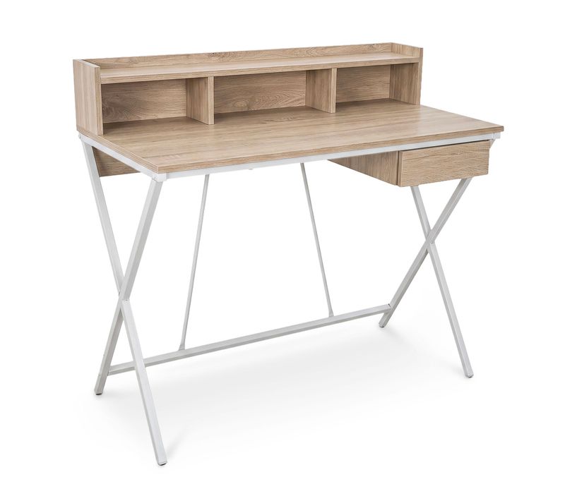 Bureau Informatique Industriel Chêne Sonoma Flexo 100 Cm 1 Tiroir 1 étagère Pieds Blancs