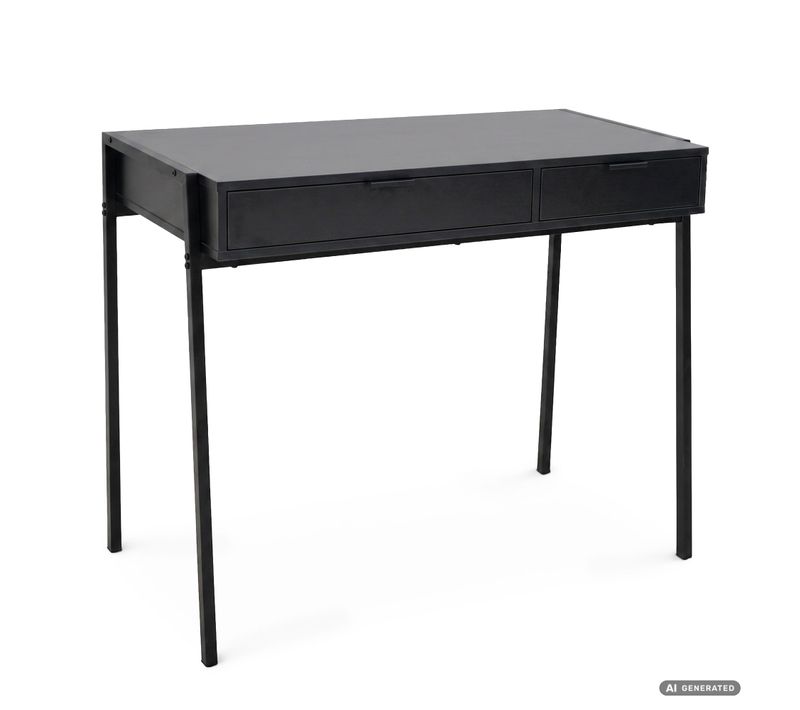 Bureau Informatique Style Industriel Noir Zentia 100 Cm 2 Tiroirs Pieds Noirs