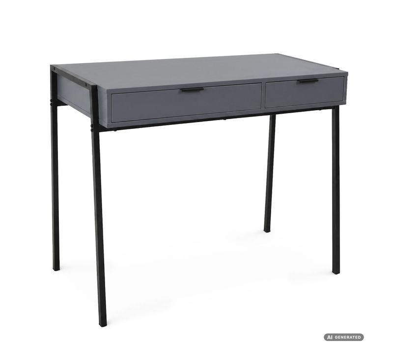 Bureau Informatique Style Industriel Graphite Zentia 100 Cm 2 Tiroirs Pieds Noirs