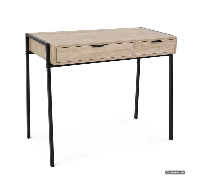 Bureau Informatique Style Industriel Chêne Sonoma Zentia 100 Cm 2 Tiroirs Pieds Noirs