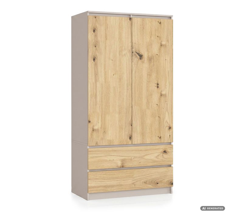 Armoire Akord S90 Cachmire 90 Cm 2 Portes 2 Tiroirs Façade Chêne Artisan 4 étagères 90x51x180 Cm