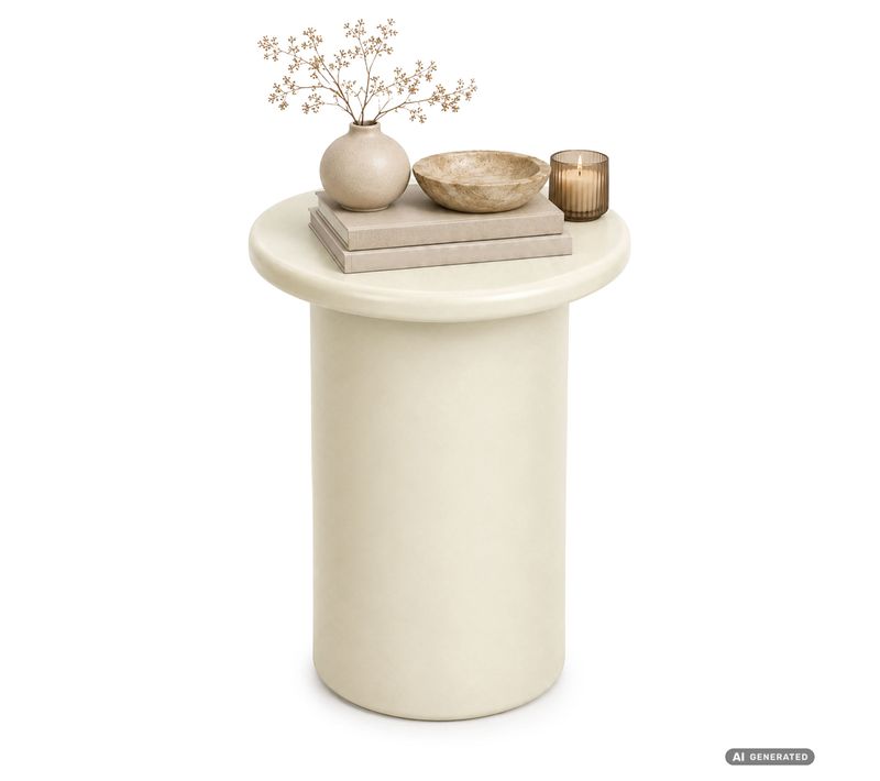 Table Basse Ronde Mono 30 Cm Crème Avec Pied Cylindrique
